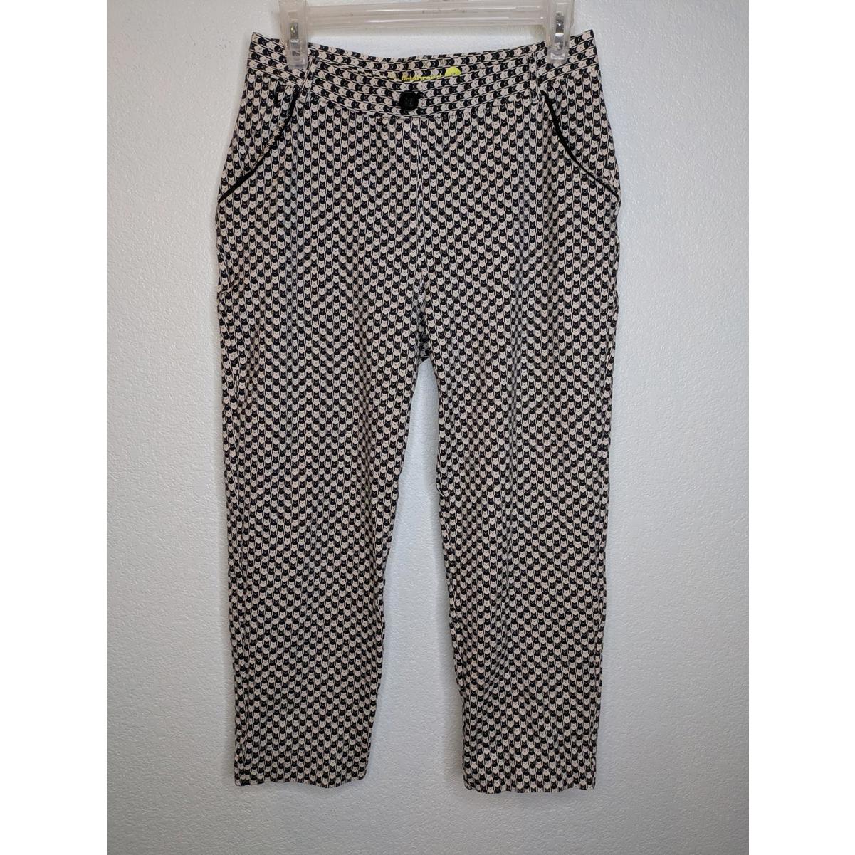Betabrand Women's Dress Pant Size M Black White Cat Houndstooth Print Stretch